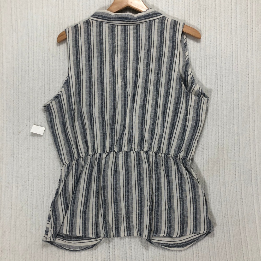 Harve Benard XL Sleeveless Linen Blend Striped Twist Front Top Blouse Shirt - Picture 7 of 9